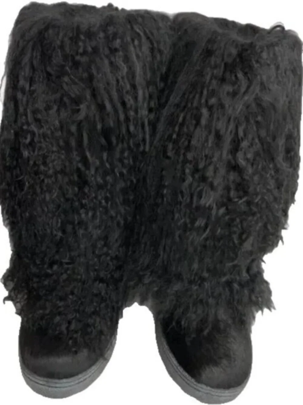 Bearpaw Boetis Black Curly Lamb Fur Sheepskin Lined Sherpa Boho Boots 6 NEW